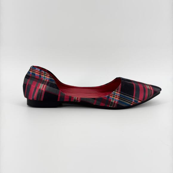 Sailing Lu Plaid Pointed Toe Flats Women’s Size Euro 37 US 6.5 Red & Black - Picture 1 of 9